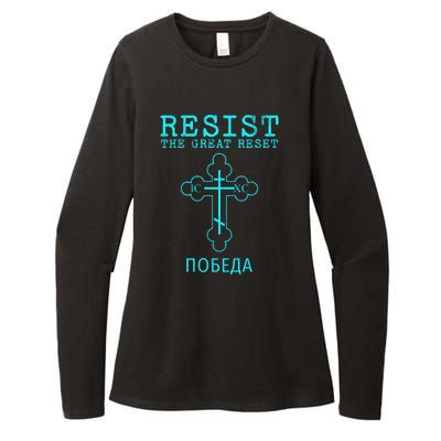 Eastern Orthodox Christian Cross Russian Resist The Great Reset Womens CVC Long Sleeve Shirt