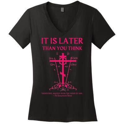 Eastern Orthodox Christian Seraphim Rose Calvary Cross Women's V-Neck T-Shirt