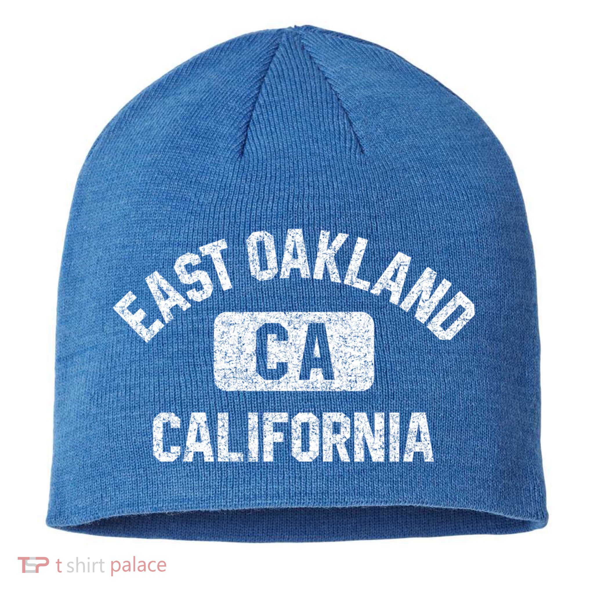 East Oakland Ca California Gym Style Distressed White Print Gift Sustainable Beanie