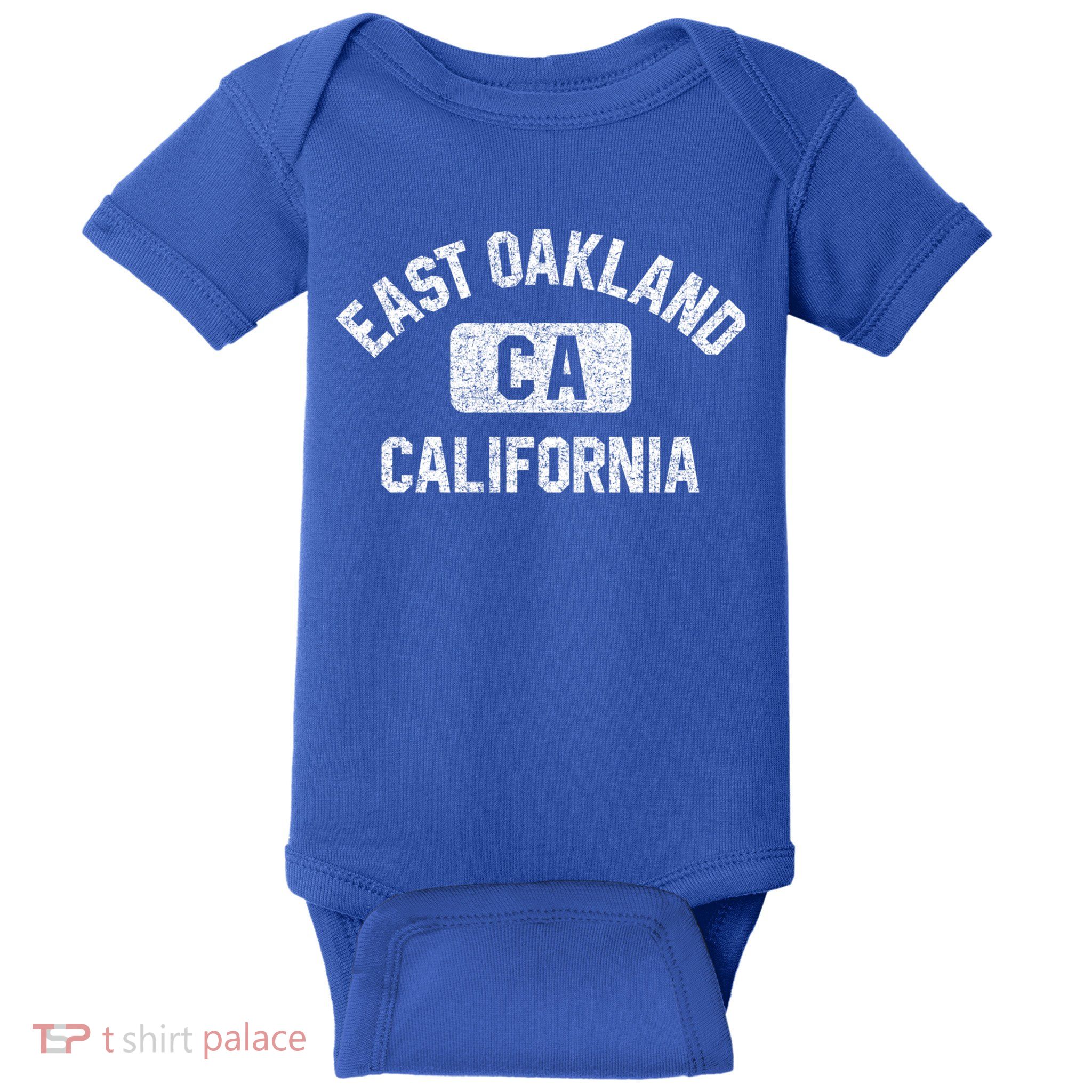 East Oakland Ca California Gym Style Distressed White Print Gift Baby Bodysuit