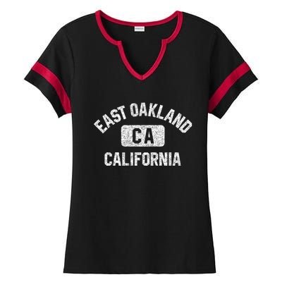 East Oakland Ca California Gym Style Distressed White Print Gift Ladies Halftime Notch Neck Tee