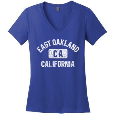 East Oakland Ca California Gym Style Distressed White Print Gift Women's V-Neck T-Shirt