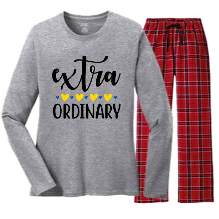 Extra Ordinary Down Syndrome Awareness Women's Long Sleeve Flannel Pajama Set 