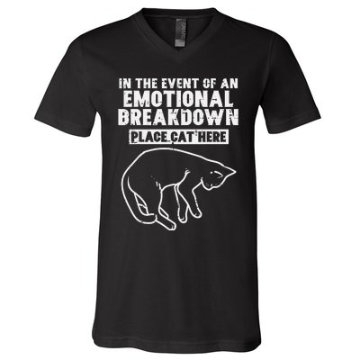 Event Of Emotional Breakdown Place Cat Here Cute V-Neck T-Shirt