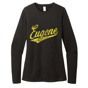 Eugene Oregon Flag Sports Baseball Script Jersey Swoosh Womens CVC Long Sleeve Shirt