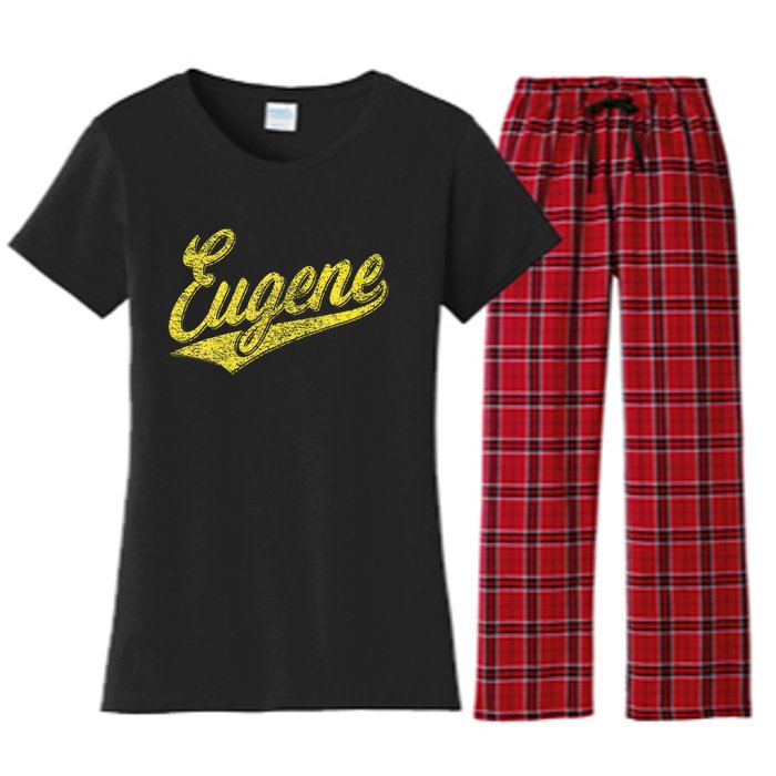 Eugene Oregon Flag Sports Baseball Script Jersey Swoosh Women's Flannel Pajama Set