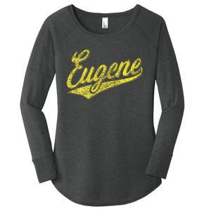 Eugene Oregon Flag Sports Baseball Script Jersey Swoosh Women's Perfect Tri Tunic Long Sleeve Shirt