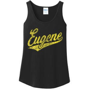 Eugene Oregon Flag Sports Baseball Script Jersey Swoosh Ladies Essential Tank