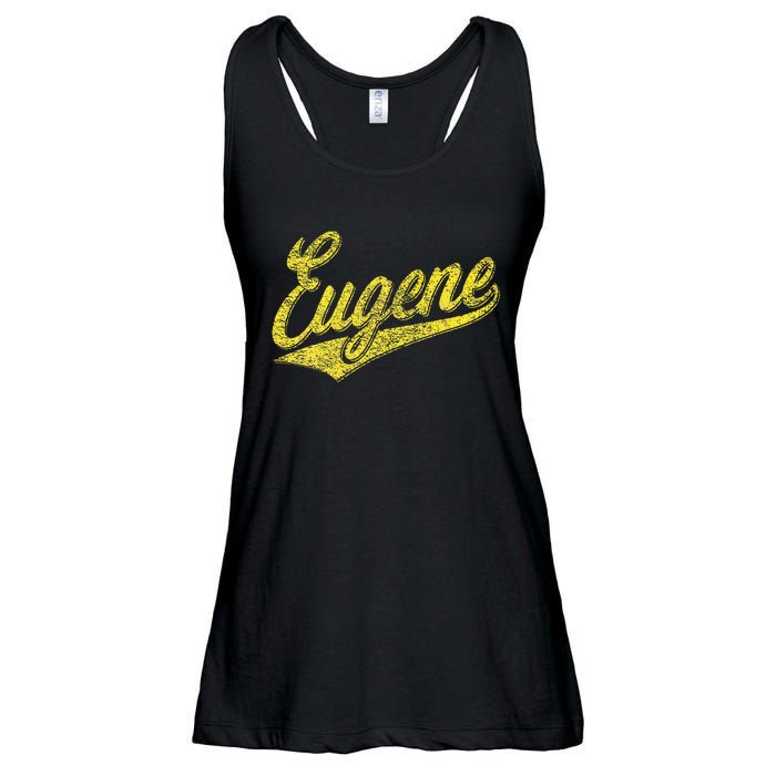 Eugene Oregon Flag Sports Baseball Script Jersey Swoosh Ladies Essential Flowy Tank