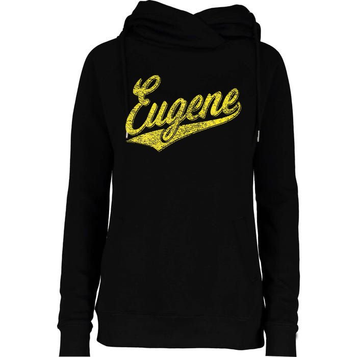 Eugene Oregon Flag Sports Baseball Script Jersey Swoosh Womens Funnel Neck Pullover Hood