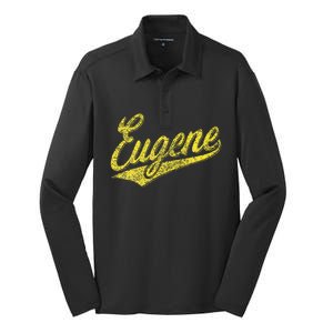 Eugene Oregon Flag Sports Baseball Script Jersey Swoosh Silk Touch Performance Long Sleeve Polo