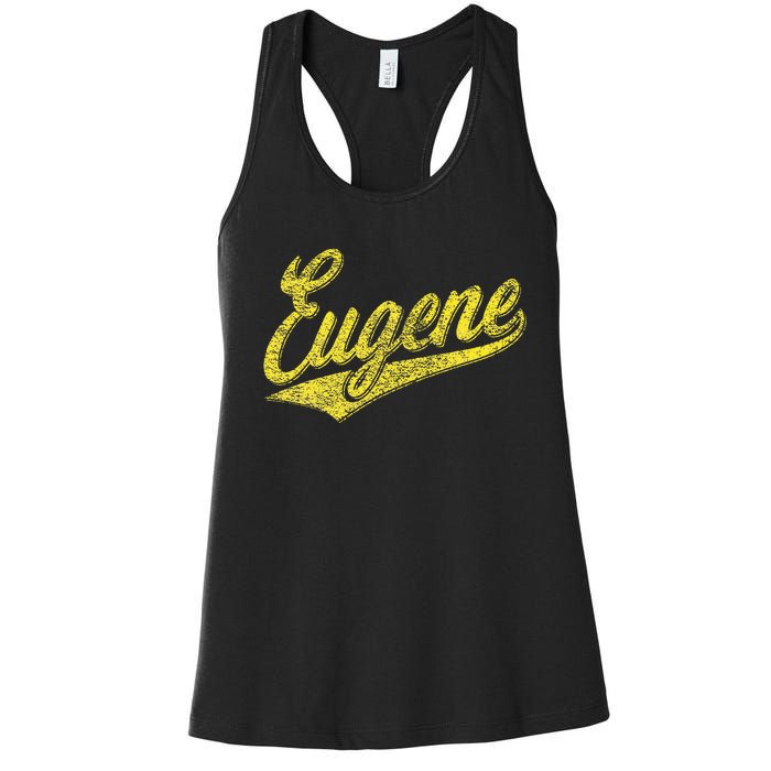 Eugene Oregon Flag Sports Baseball Script Jersey Swoosh Women's Racerback Tank