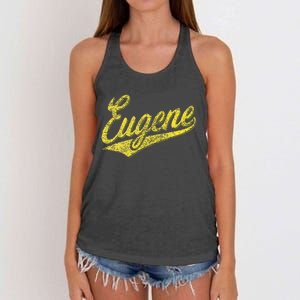 Eugene Oregon Flag Sports Baseball Script Jersey Swoosh Women's Knotted Racerback Tank