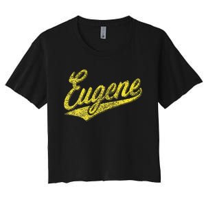 Eugene Oregon Flag Sports Baseball Script Jersey Swoosh Women's Crop Top Tee