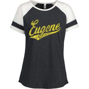 Eugene Oregon Flag Sports Baseball Script Jersey Swoosh Enza Ladies Jersey Colorblock Tee