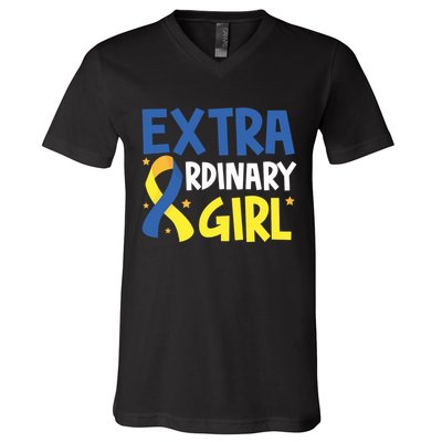 Extra Ordinary Girl Down Syndrome Awareness V-Neck T-Shirt