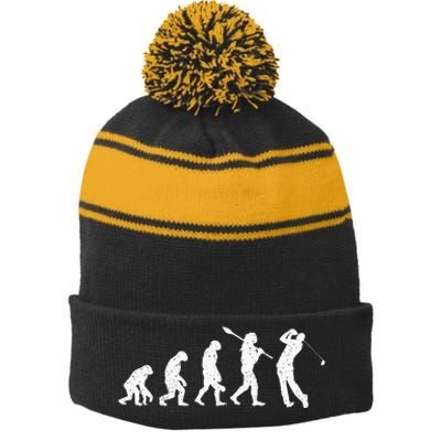 Evolution Of Golfer Dad Grandpa Golfing Lover Golf Player Stripe Pom Pom Beanie