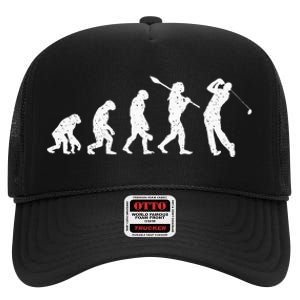 Evolution Of Golfer Dad Grandpa Golfing Lover Golf Player High Crown Mesh Back Trucker Hat