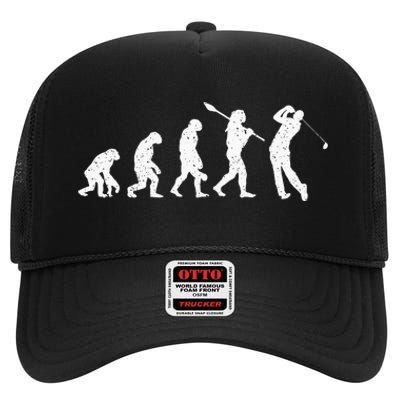 Evolution Of Golfer Dad Grandpa Golfing Lover Golf Player High Crown Mesh Back Trucker Hat