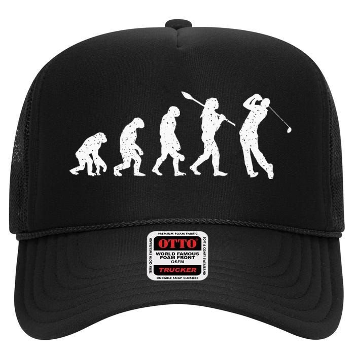 Evolution Of Golfer Dad Grandpa Golfing Lover Golf Player High Crown Mesh Back Trucker Hat