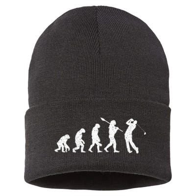 Evolution Of Golfer Dad Grandpa Golfing Lover Golf Player Sustainable Knit Beanie