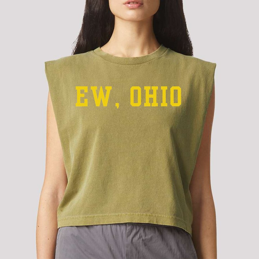 Ew Ohio Generation Z & Gen Alpha Brain Rot Funny Slang Garment-Dyed Women's Muscle Tee