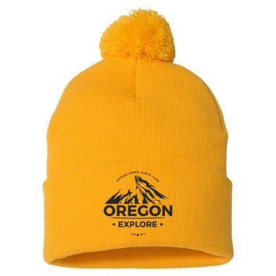 Explore Oregon Graphic Mountain Pom Pom 12in Knit Beanie