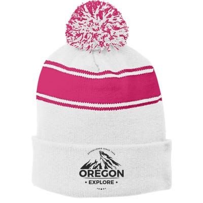 Explore Oregon Graphic Mountain Stripe Pom Pom Beanie