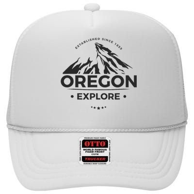 Explore Oregon Graphic Mountain High Crown Mesh Back Trucker Hat