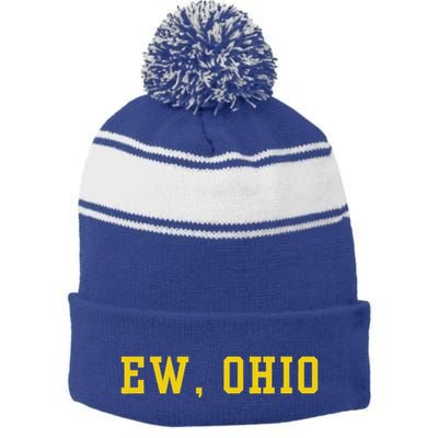 Ew Ohio Generation Z & Gen Alpha Brain Rot Stripe Pom Pom Beanie
