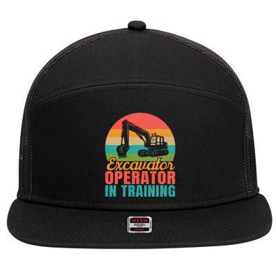 Excavator Operator In Training Excavator 7 Panel Mesh Trucker Snapback Hat