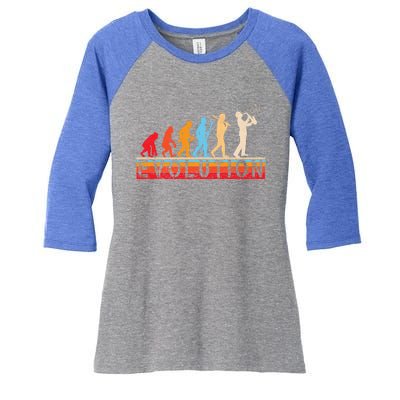 Evolution Of Man Retrostyle Saxophone Player Saxophonist Gift Women's Tri-Blend 3/4-Sleeve Raglan Shirt