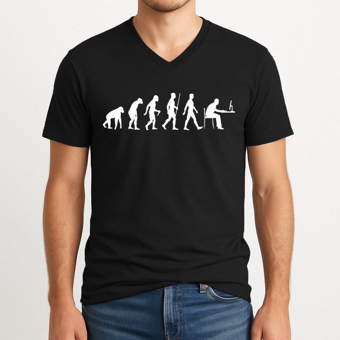 Evolution Of Man Computer Programmer Funny Geek Lover IT V-Neck T-Shirt