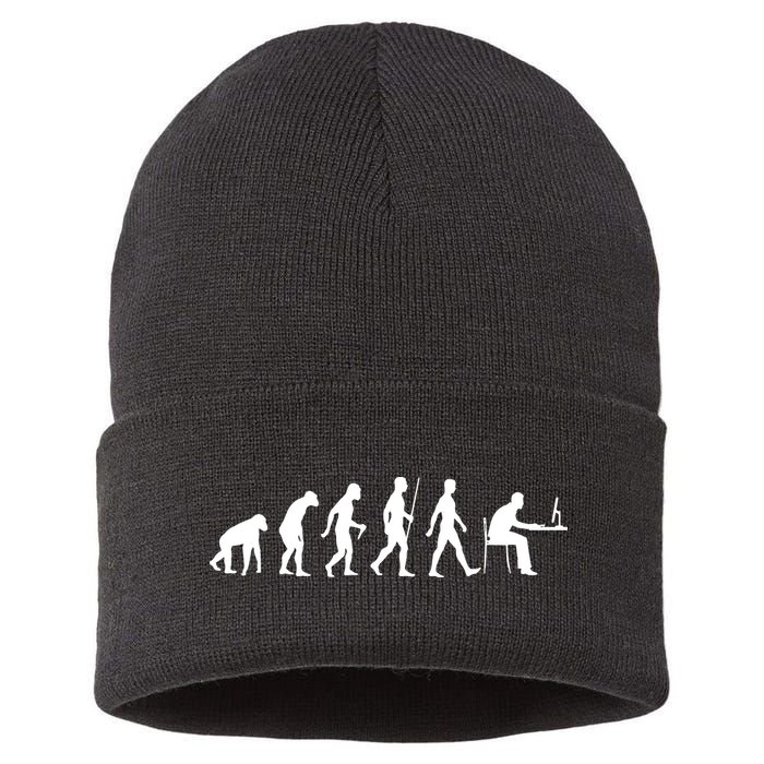 Evolution Of Man Computer Programmer Funny Geek Lover IT Sustainable Knit Beanie