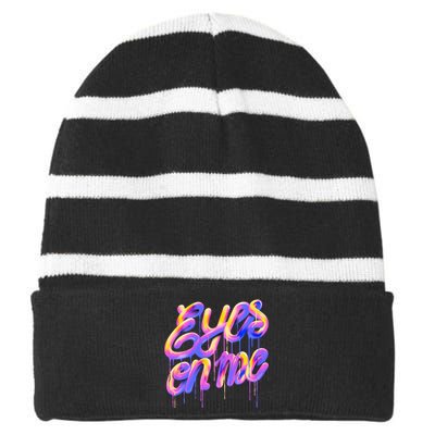 Eyes On Me Colorful Striped Beanie with Solid Band