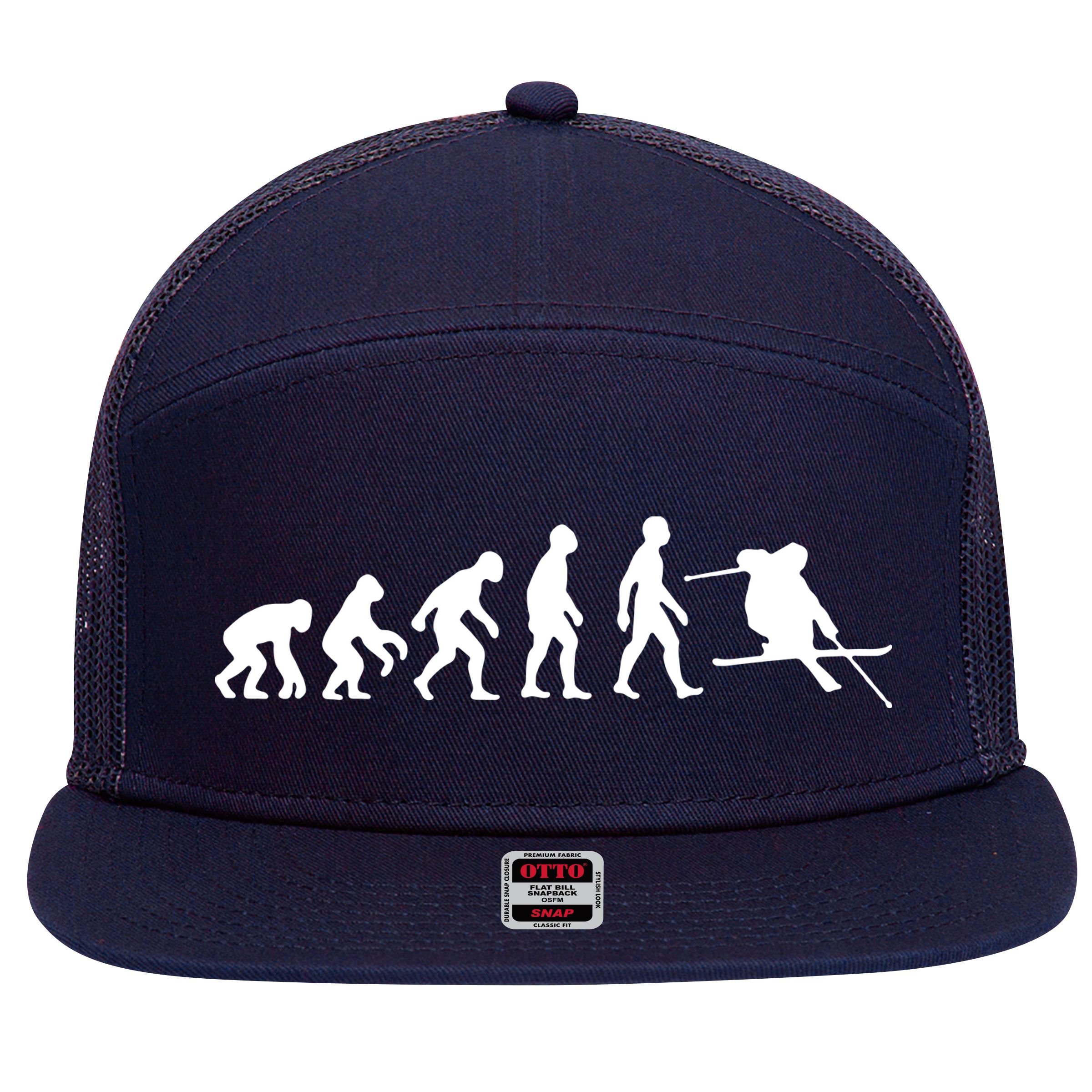 Evolution Of Man Skiing 7 Panel Mesh Trucker Snapback Hat