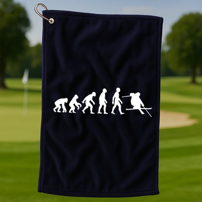 Evolution Of Man Skiing Golf Towel