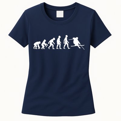 Evolution Of Man Skiing Womens T-Shirt