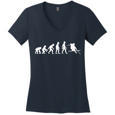 Evolution Of Man Skiing Women's V-Neck T-Shirt