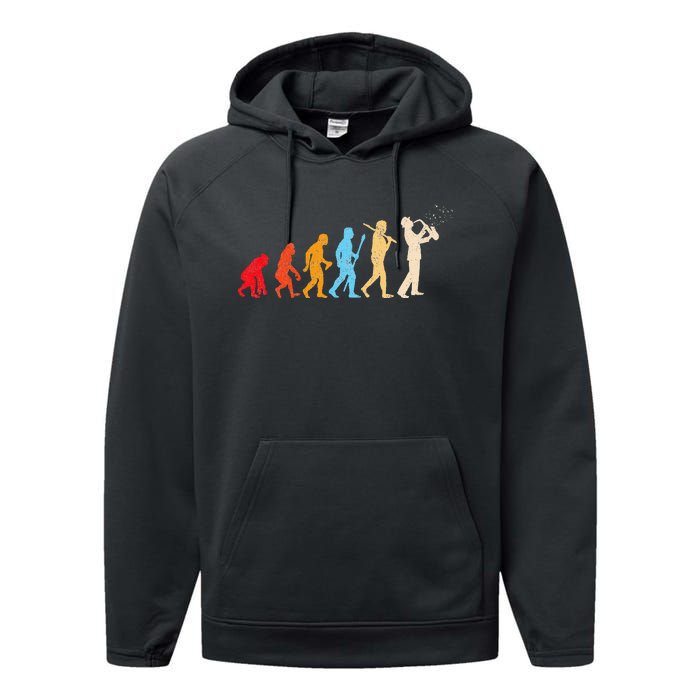 Evolution Of Man Retrostyle Saxophone Player Saxophonist Performance Fleece Hoodie