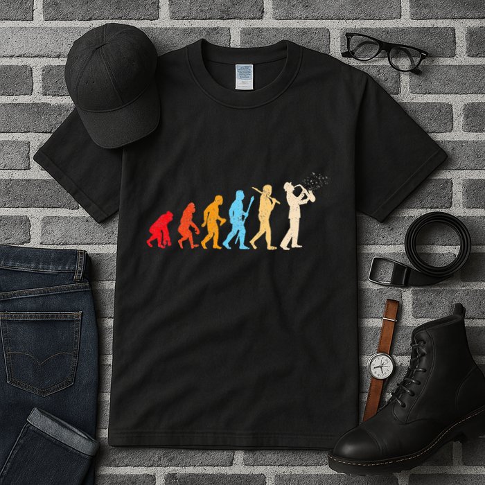 Evolution Of Man Retrostyle Saxophone Player Saxophonist Tall T-Shirt