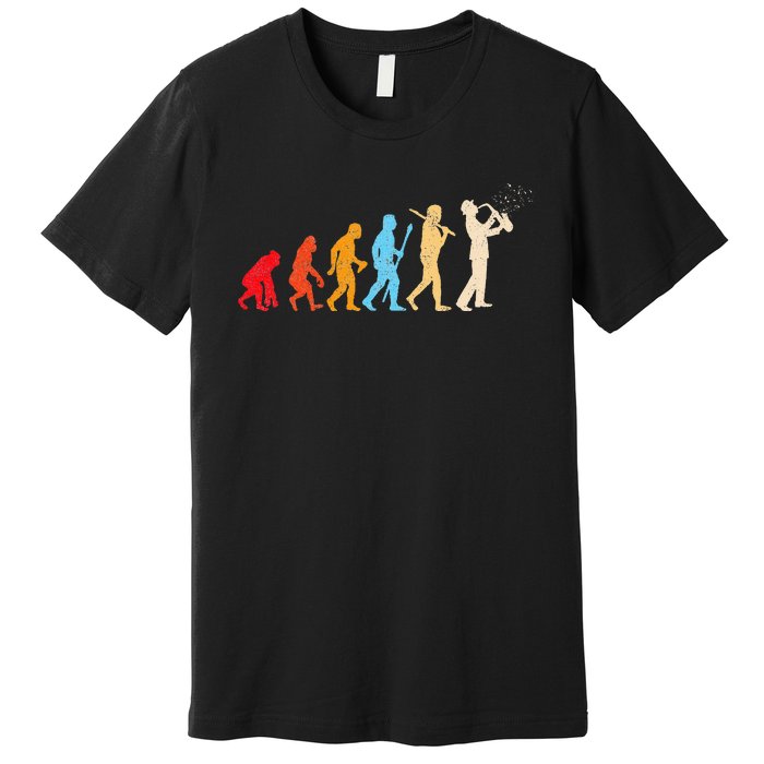 Evolution Of Man Retrostyle Saxophone Player Saxophonist Premium T-Shirt