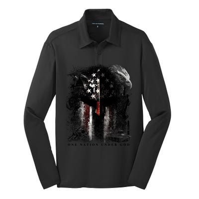 Epic One Nation Under God Usa Military Spartan Helmet Gift Silk Touch Performance Long Sleeve Polo