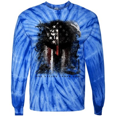 Epic One Nation Under God Usa Military Spartan Helmet Gift Tie-Dye Long Sleeve Shirt