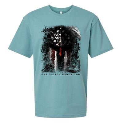 Epic One Nation Under God Usa Military Spartan Helmet Gift Sueded Cloud Jersey T-Shirt