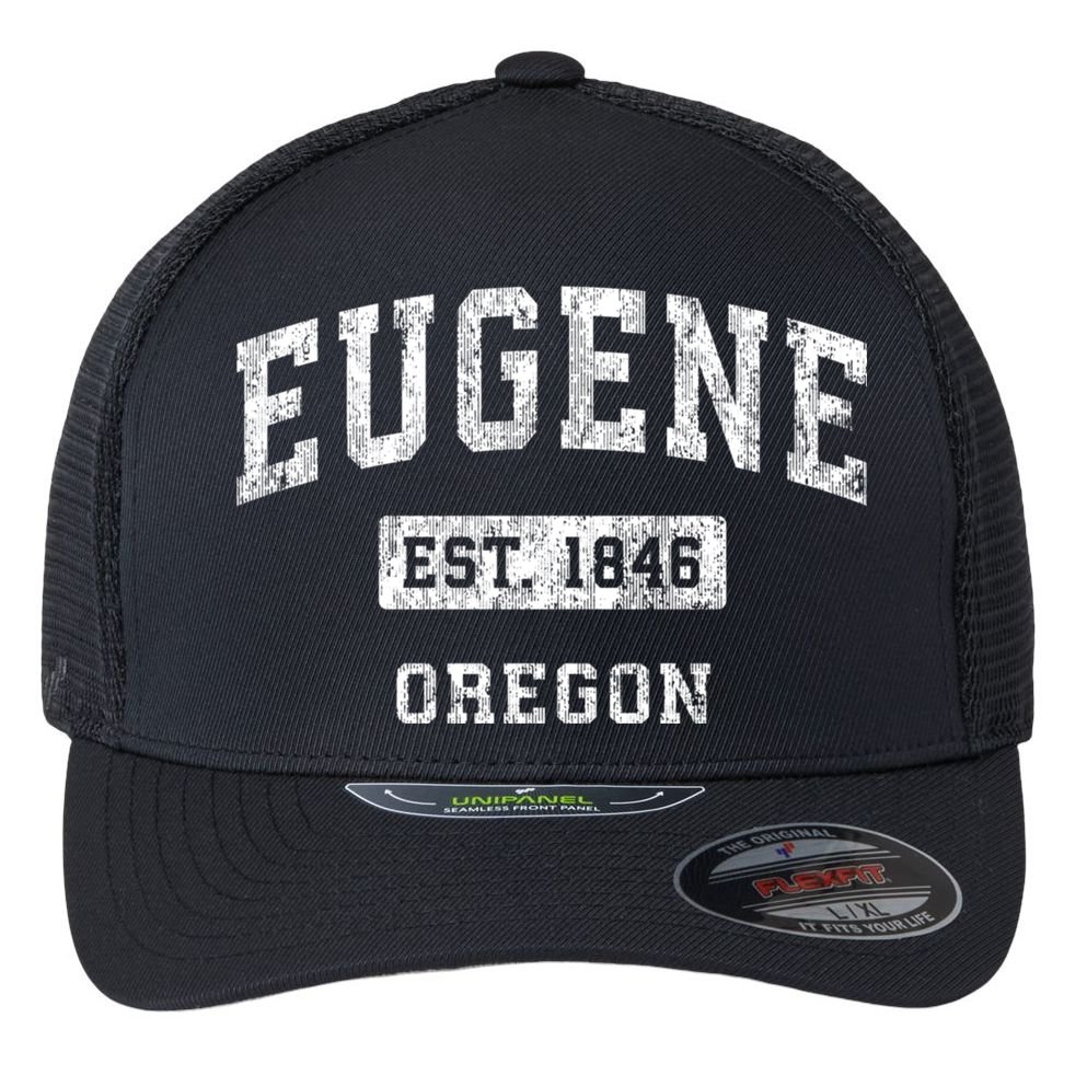 Eugene Oregon Or Vintage Established Sports Flexfit Unipanel Trucker Cap