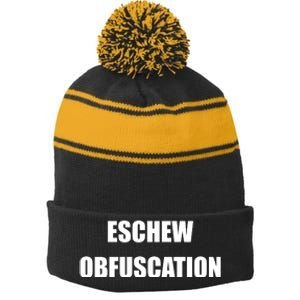 Eschew Obfuscation Obfuscate Funny Greek Sarcastic Stripe Pom Pom Beanie