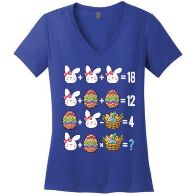 Easter Order Of Operations Quiz Math Teacher Easter Egg Hunt Funny Gift Women's V-Neck T-Shirt