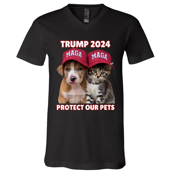 Eat Our Pets Cat Dog Maga V-Neck T-Shirt