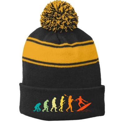 Evolution Of Surfers Surfboard Surfboarder Surfing Stripe Pom Pom Beanie